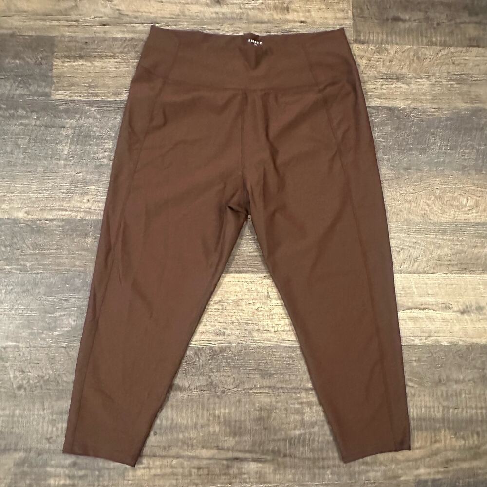 Kinesis Women's Brown Solid Stretch High Rise Elastic Waist Leggings Size 2X